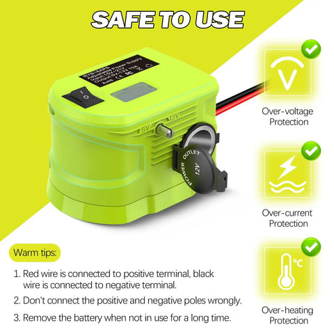 Step Down Voltage Adapter For 18V Tool Battery To 5V-13V Adjustable Regulator with safety features diagram, green