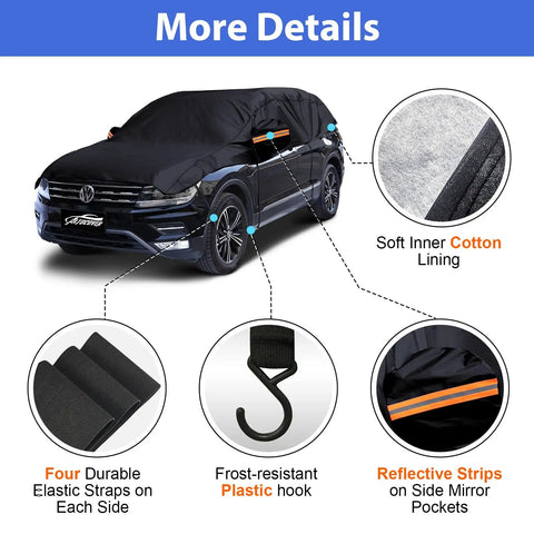 Half Car Cover For SUVs With Cotton Liner Hail Protector Sunroof And Windshield Cover All Season Weatherproof Vehicle Shield