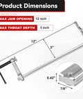 Beefy 12-Inch Heavy-Duty F-Clamps Set For Welding And Metalworking, 550 Lbs Load Capacity, shown with dimensions and steel construction.