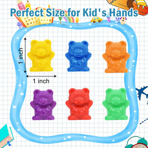 Hella Cool Big Time 120 Piece Math Manipulatives Counting Bear Set With Vibrant Six Color Blocks arranged, 1 inch size for kids.
