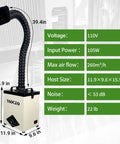 Dimensions and specifications of Beast Solder Fume Extractor For Soldering And Laser Work, 105W Motor Delivers 260m3/h Suction, Ultra Low Noise