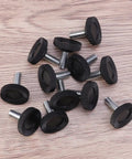 Badass Heavy Duty Adjustable Furniture Levelers With Tee Nuts Kits Black Steel And Rubber Pads For Killing Wobble On Cabinets Tables Chairs Workbenches Quick Setup, black rubber pads with steel screws.