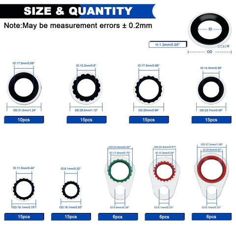 93 Piece AC Compressor Seal Washers Kit Nine Sizes For Your AC System Port Gaskets And O Rings Replacement details