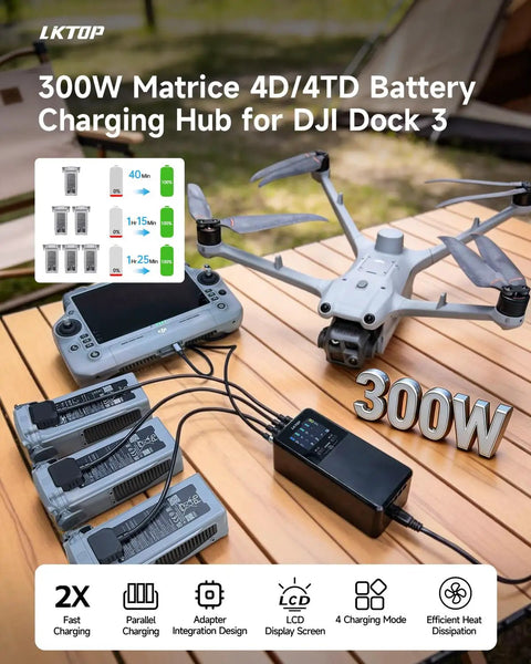 300W Parallel Charging Hub For Matrice 4D And 4TD Drones Ultra Fast Charge 3 Batteries In 1 Hour 30 Minutes DJI Matrice 4D Series Dock 3 Accessories LCD Screen Silent Storage Output Mode Portable Drone Charger