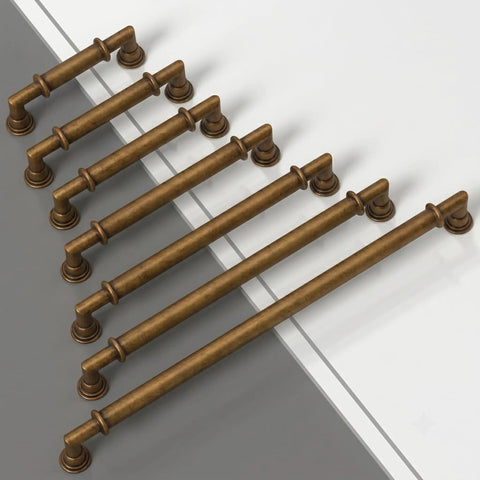 10 Pack Antique Brass Cabinet Pulls, 5 Inch Length, Heavy Duty Zinc Alloy Drawer Handles for Kitchen Cabinets and Doors on display