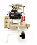 Rugged No Fuss 18 Inch Electric Walk Behind Saw Equipped With A Game Changing Five Horsepower Motor For Clean Down Cutting Up To Six And Three Quarters Inches front view showing the motor and handle