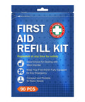 Front view: SuccorWare first aid refill kit pouch, blue, 90 pieces, portable home/travel bandage kit.