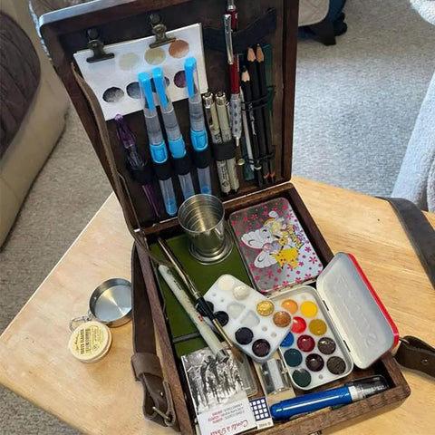 Open Wooden Messenger Box Crossbody Bag For Artists Grab And Go Multifunctional Handmade Tool Storage Box Painting Brush Organizer