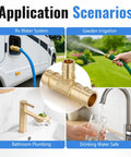 Ten Pack PEX A Reducing Tee Expansion Fitting Lead Free Brass Full Flow Connector for residential plumbing scenarios.