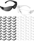 Badass Bulk Safety Glasses In A Massive 150 Pack Featuring Clear And Gray Lenses For Construction Lab Or Work Projects Lightweight Protective Eyewear That Keeps Your Peers Safe With No Cap Durability. Clear and gray lenses displayed.