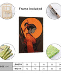 Anime Samurai Girl Sunset Canvas Wall Art Prints Fade Resistant Classical Home Decor For Bedroom Bathroom Living Room Office 12x18 Inch with frame.