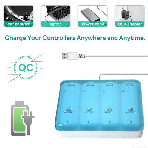 4 In 1 Battery Charger Station With 4 Pack 2800mAh NiMH Rechargeable Batteries And USB Cable For Remote Controllers White