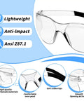 One Hundred Ten Pairs Bulk Safety Glasses Made For The Crew Featuring Ansi Z Eight Seven Point One Approval With Scratch Proof Clear Lenses, lightweight design and anti-impact features.