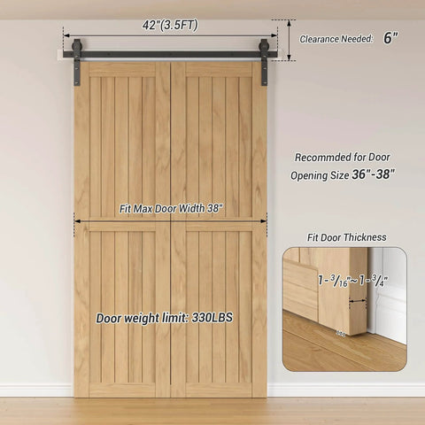 Beefy 3.5 Ft Bi Folding Sliding Barn Door Hardware Kit For Two Doors, Heavy Duty Roller Track System, side mounted, no doors