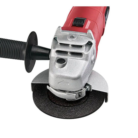 Workhorse 6 Amp 4-1/2 Inch Angle Grinder With 11000 RPM Tool Free Guard Heavy Duty Metal Gear Housing Compact Grip For Easy Control Vibration Reducing Handle And Wrench Storage For Quick Smooth Grinding