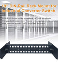 Heavy Duty 19 Inch Rack Mount DIN Rail Kit with 35mm height DIN rail, adjustable depth bracket for media converters and switches.