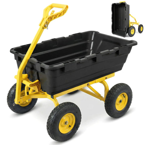 Beefy Garden Dump Cart With 1400LB Capacity for Lawn and Landscaping Towable Utility Wagon with Quick Release Dump Bed