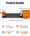 Tight Grip 4th Axis Rotary Table For CNC Router Engraver With 1:4 Belt Drive And Quick Swivel Chuck shown with dimensions and features.