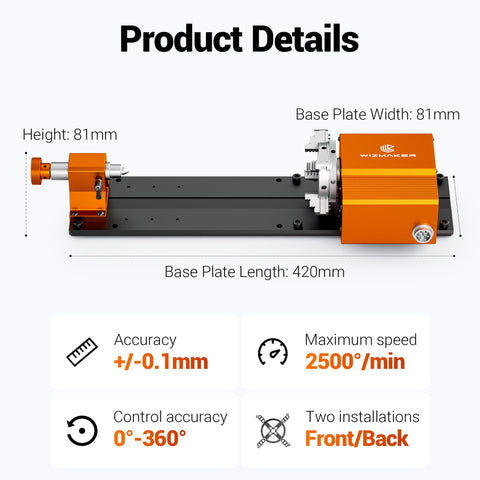 Tight Grip 4th Axis Rotary Table For CNC Router Engraver With 1:4 Belt Drive And Quick Swivel Chuck shown with dimensions and features.