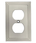 Satin Nickel Single Duplex Outlet Wall Plate Cover With Matching Screws, Heavy Duty Cast Metal Construction, front view