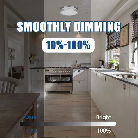 Brushed Chrome 14 Inch Flush Mount LED Ceiling Light With Adjustable 3000K 4000K 5000K Color Temperature in kitchen