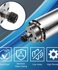Air Cooled CNC Spindle Motor 1.5KW 110V 24000RPM With ER11 Collet 65mm Shaft stainless steel design and features icons
