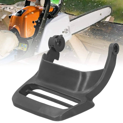 Chain Brake Baffle Handle Guard For 435 440 445 450 with ABS Replacement Hand Lever displayed with chainsaw background