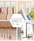 Heavy Duty Adhesive Wall Hooks 22lb Max, 50 Pack Transparent Sticky Hangers For Key Cups Hats Coats No Drill Required, Waterproof