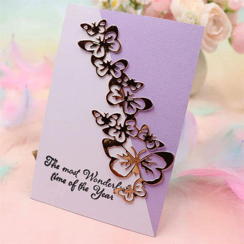 Greeting card with attached Butterfly String Dies For Card Making And Scrapbooking Dope Hollow Frame Metal Dies Embossing Tool.