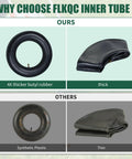 Comparison of Two Pack 3.50-8 Inner Tubes With TR-87 Valve Stem For Small Utility Equipment vs. regular tubes, showing thickness and material.