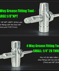 Heavy Duty Grease Zerk Cleaner Tool Set for Auto Shop and DIY Projects, 4-way grease fitting tools in large and small sizes