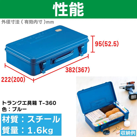 T-360 Trunk Tool Box Blue 14.6 By 8.7 By 3.7 Inches, Carry Ready Heavy Duty Lockable Car Trunk Organizer with open view.