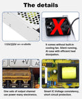 12V 5A 60W DC Power Supply Adapter For LED Strip Lights CCTV Security Cameras Radios Computers And DIY Projects Plug And Play No Frills Universal Input 110V-240V AC Regulated Switching Silent No Fan Aluminum Case, aluminum case