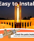 Front view of brass propane patio heater control valve replacement kit with thermocouple and pilot port fittings.