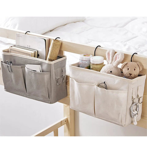 Cotton Linen Nightstand Hanging Bag With Metal Bracket And Multiple Pockets For Bunk Beds Dorm Rooms Kitchen Cabinets And Wardrobes