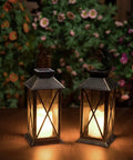 Outdoor Hanging Solar Lanterns Waterproof LED Lights For Porch Garden Patio Pathway Deck Yard Bronze Finish Two Pack