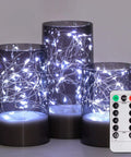 Set Of 3 Flameless Candles In Gray Glass Cylinders With Remote For A Cozy Vibe, Battery Operated LED Candles With 8 Modes