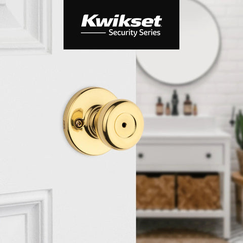 Interior Privacy Door Knob With Lock For Bathroom And Bedroom, Polished Brass Turn Lock Doorknob in bathroom setting