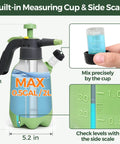 Hand Pump Sprayer 2L Garden Sprayer For Plants And Lawn Care with side refill design, built-in measuring cup and side scale for mixing.