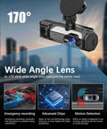 3 Channel Dash Cam For Cars Front Cabin And Rear Cameras With 1080P Resolution, showcasing 170-degree wide angle lens feature.