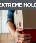 Person holding box sealed with reinforced strapping tape 1.88 in wide and 360 in long clear heavy duty packing tape with dispenser.