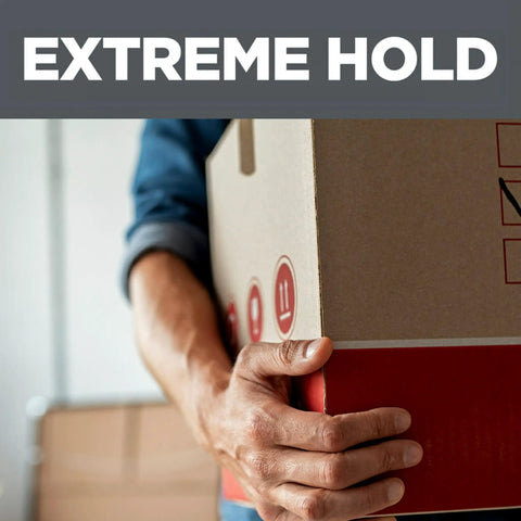 Person holding box sealed with reinforced strapping tape 1.88 in wide and 360 in long clear heavy duty packing tape with dispenser.