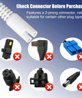 Replacement Charger Cord For Cordless Water Flosser WP360 WP450 WP462 And WP400 Series showing 2-prong connector compatibility