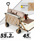Heavy Duty Collapsible Folding Wagon With Integrated Aluminum Table All Terrain Beach Cart With Open Tailgate Durable Khaki