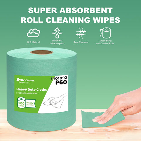 Heavy Duty Cleanroom Wipes Lint Free Cloths Jumbo Roll Extra Absorbent Towels Green 12 By 10 Inches 500 Count For Industrial Wiping