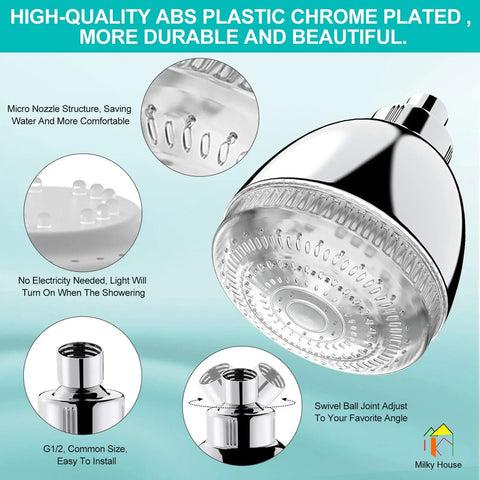 Lit LED Shower Head With Color Changing Lights, 7 Color Auto Cycle LED Shower Head, High Pressure Rain, ABS Chrome design