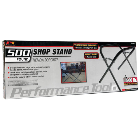 Garage Ready Auto Body Shop Stand box showing heavy duty tubular steel and 500 lb capacity