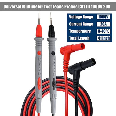 Pro Grade Test Lead Tweezer Set For Multimeter Two Pack 1000V 20A Probes with red and black connectors, CAT III label