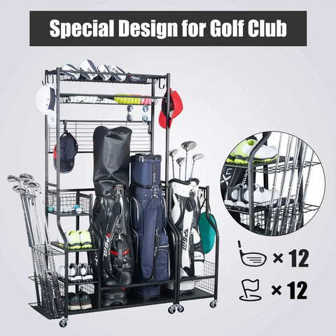 Garage Ready Golf Bag Storage Rack That Holds 3 Bags Up High With An Upper Shelf And 4 Removable Hooks The Ultimate Golf Gear Organizer