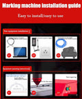 Marking machine installation guide showing setup steps for Rock Solid Pneumatic Handheld Dot Peen Marker Machine.